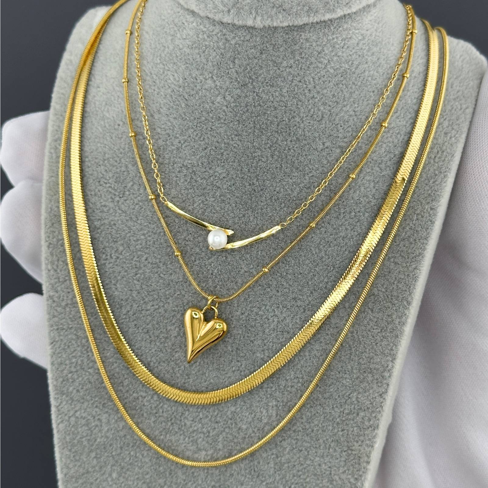 Hearts Necklace, 18K Gold Plated Steel