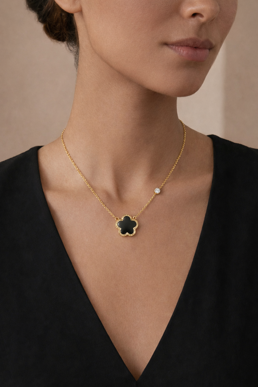 Flower Necklace, 18K Gold Plated Steel