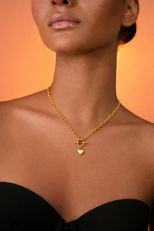 Heart Necklace, 18K Gold Plated Steel